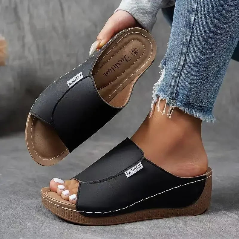 Chic Summer Soft Platform Slippers for Women - 2025 Trendy Peep Toe Wedge Flip Flops with Light Mid Heel - Non-Slip Beach Slides