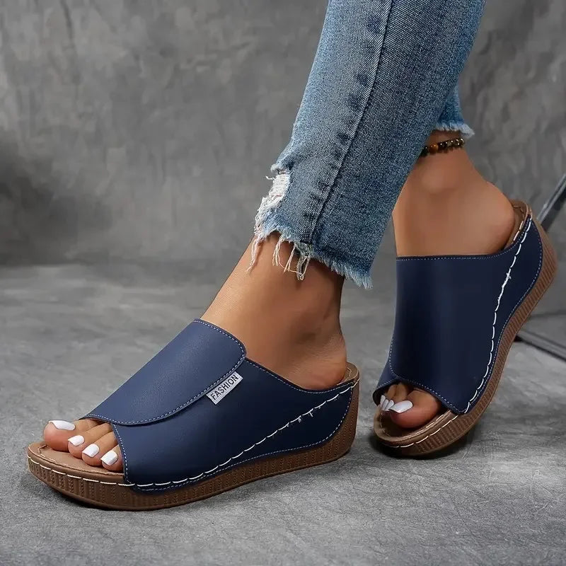Chic Summer Soft Platform Slippers for Women - 2025 Trendy Peep Toe Wedge Flip Flops with Light Mid Heel - Non-Slip Beach Slides