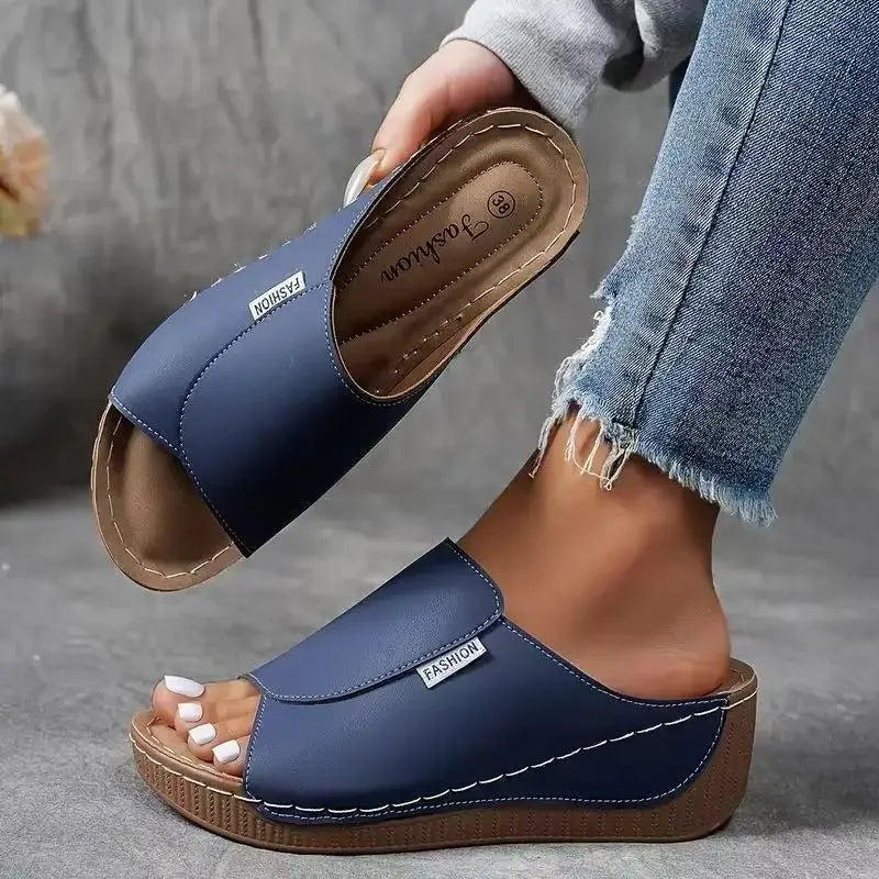 Chic Summer Soft Platform Slippers for Women - 2025 Trendy Peep Toe Wedge Flip Flops with Light Mid Heel - Non-Slip Beach Slides