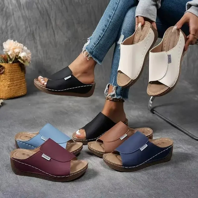 Chic Summer Soft Platform Slippers for Women - 2025 Trendy Peep Toe Wedge Flip Flops with Light Mid Heel - Non-Slip Beach Slides