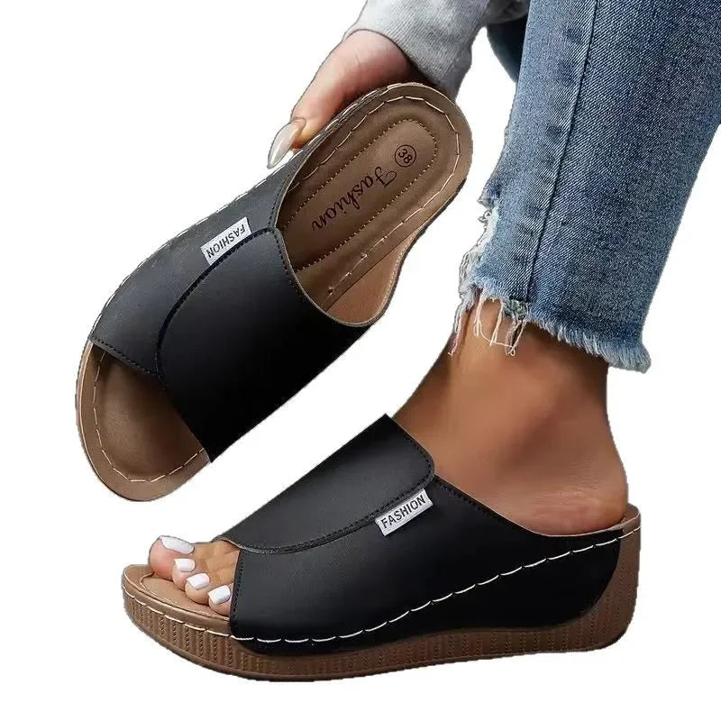 Chic Summer Soft Platform Slippers for Women - 2025 Trendy Peep Toe Wedge Flip Flops with Light Mid Heel - Non-Slip Beach Slides