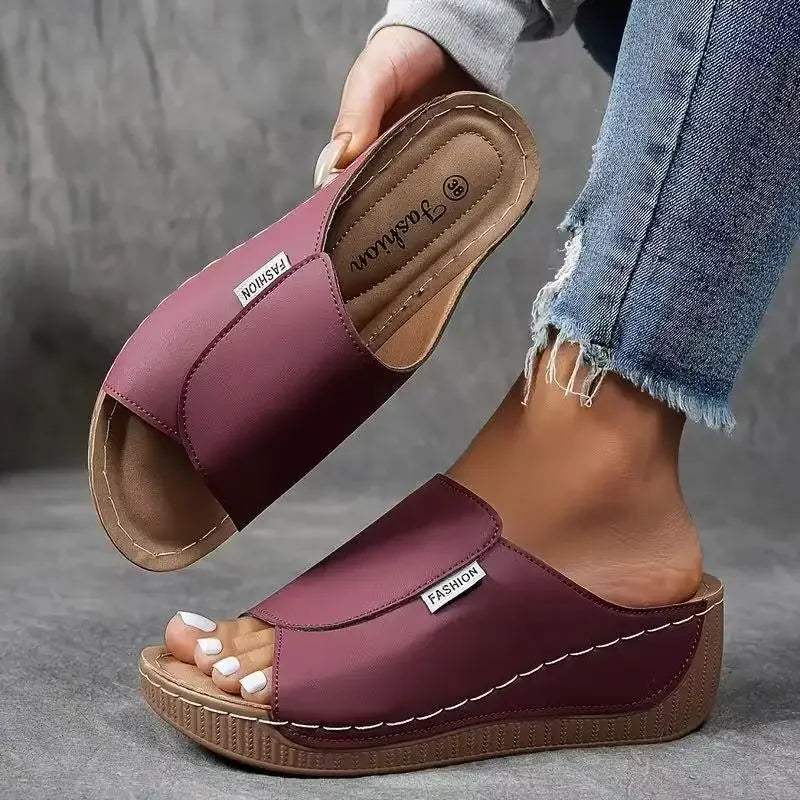 Chic Summer Soft Platform Slippers for Women - 2025 Trendy Peep Toe Wedge Flip Flops with Light Mid Heel - Non-Slip Beach Slides