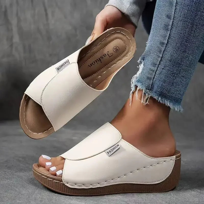 Chic Summer Soft Platform Slippers for Women - 2025 Trendy Peep Toe Wedge Flip Flops with Light Mid Heel - Non-Slip Beach Slides