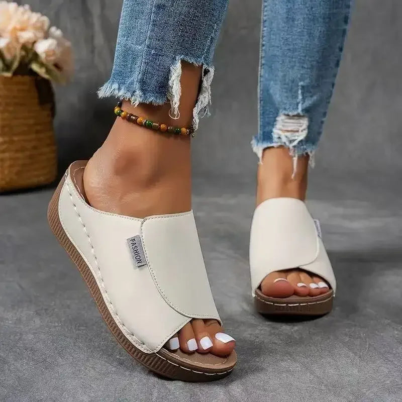 Chic Summer Soft Platform Slippers for Women - 2025 Trendy Peep Toe Wedge Flip Flops with Light Mid Heel - Non-Slip Beach Slides