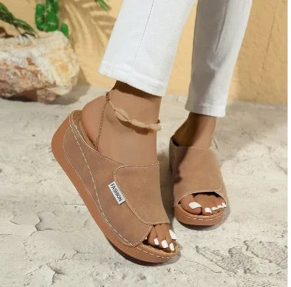 Chic Summer Soft Platform Slippers for Women - 2025 Trendy Peep Toe Wedge Flip Flops with Light Mid Heel - Non-Slip Beach Slides