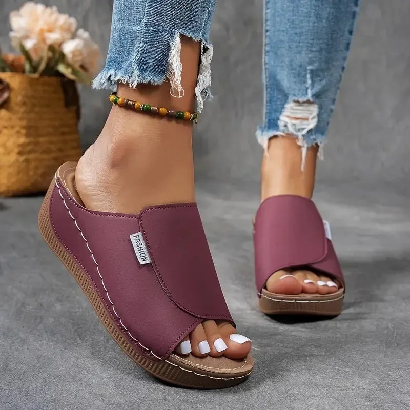 Chic Summer Soft Platform Slippers for Women - 2025 Trendy Peep Toe Wedge Flip Flops with Light Mid Heel - Non-Slip Beach Slides