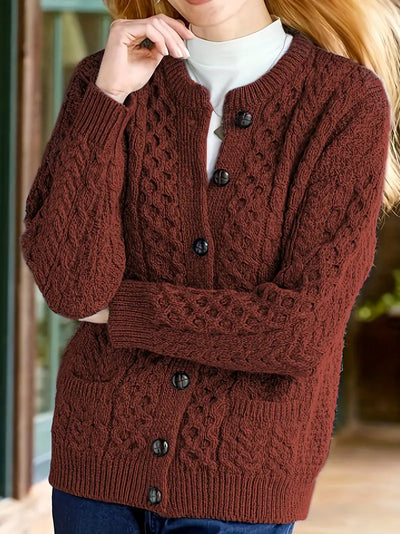 Audree - Cable Knitted Button Up Cardigan Sweater