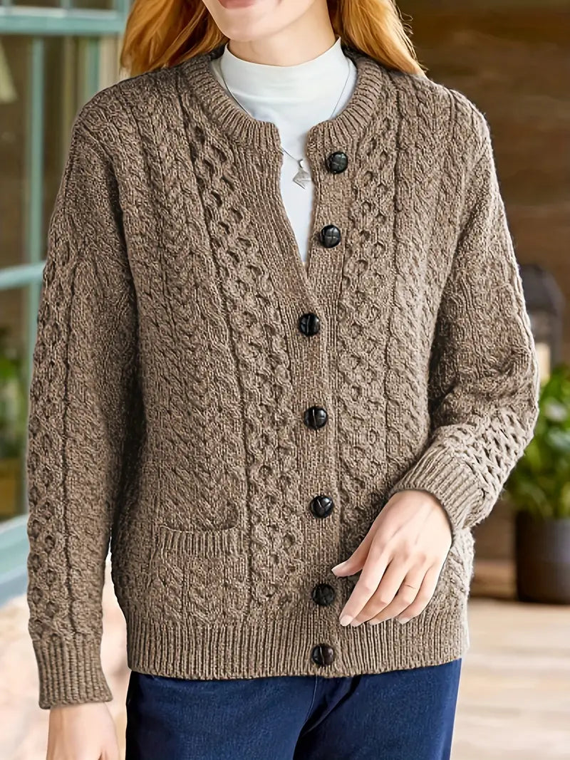 Audree - Cable Knitted Button Up Cardigan Sweater