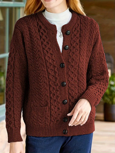 Audree - Cable Knitted Button Up Cardigan Sweater