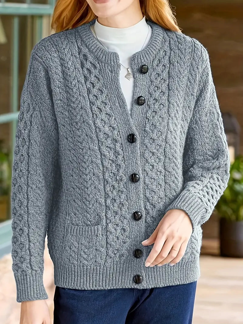 Audree - Cable Knitted Button Up Cardigan Sweater