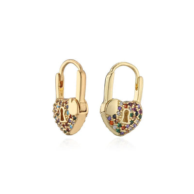 LuxeHeart - Heart Lock Hoop Earrings