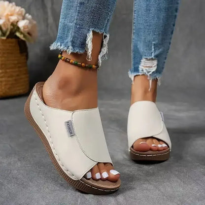 Chic Summer Soft Platform Slippers for Women - 2025 Trendy Peep Toe Wedge Flip Flops with Light Mid Heel - Non-Slip Beach Slides