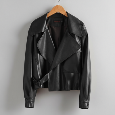 Canella Cropped Leather Trench Jacket
