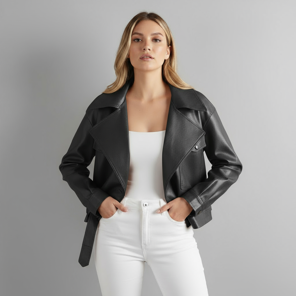 Canella Cropped Leather Trench Jacket