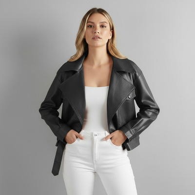 Canella Cropped Leather Trench Jacket