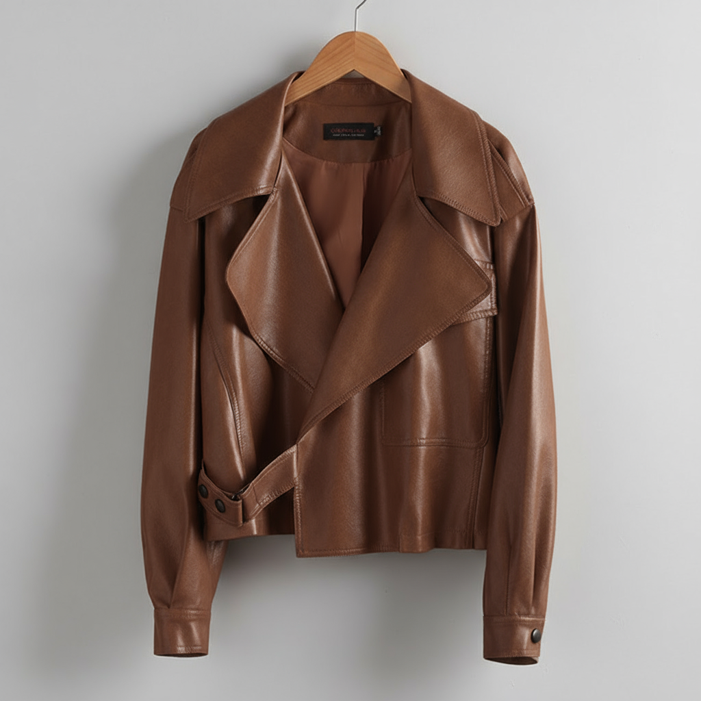 Canella Cropped Leather Trench Jacket