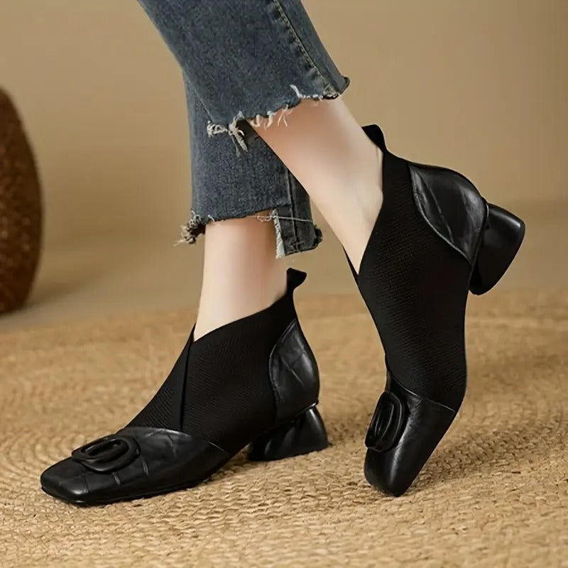 Mylaa - Retro Square Toe Low Heel Shoes